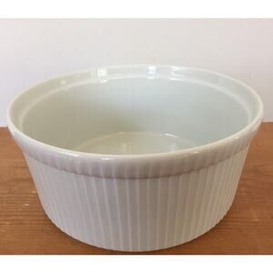 Vintage Apilco France Whiteware Ribbed Porcelain Ramekin Souffle Large Dish 7.5"